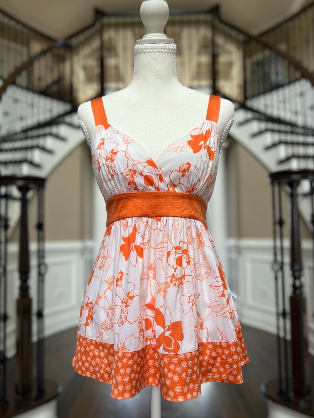Vintage Y2K Bebe Floral White Orange Silk Cotton Floral Peplum Camisole Sz S